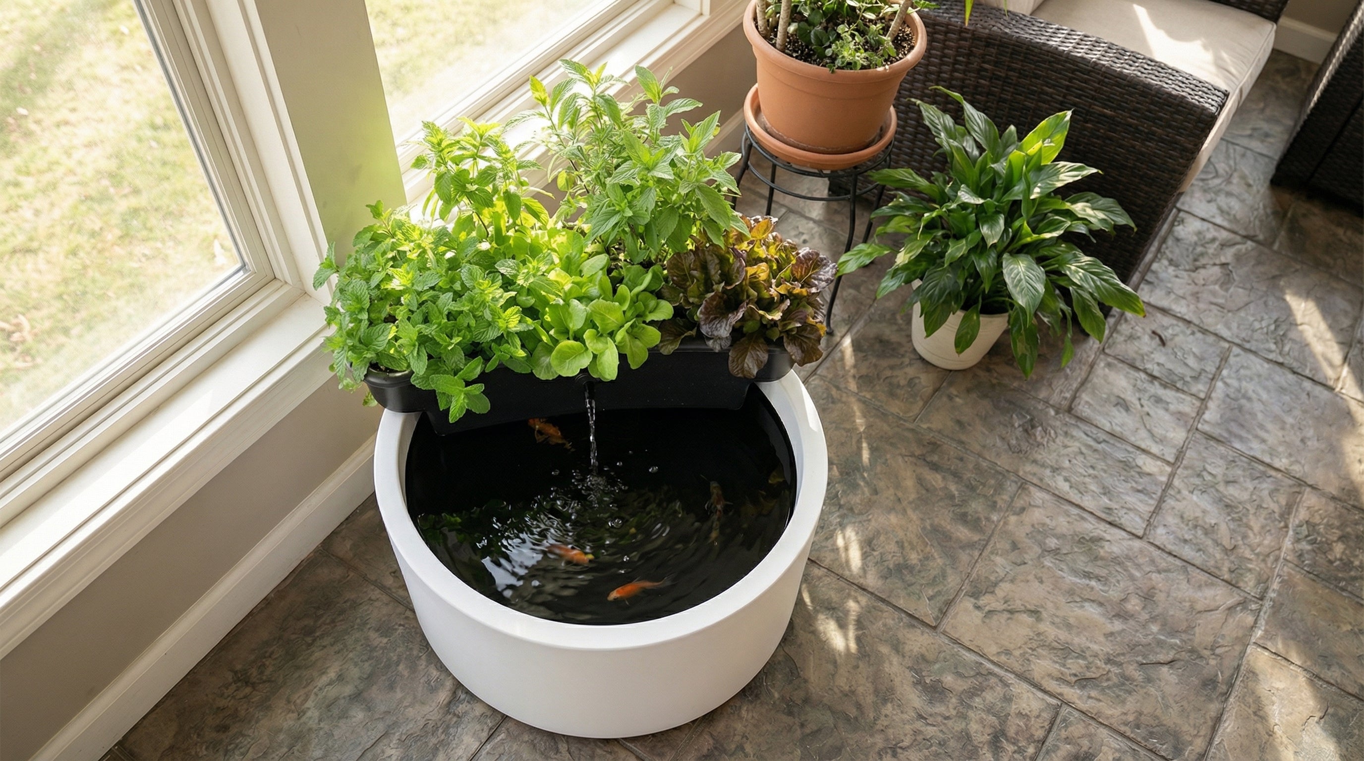 Small aquaponics pond garden